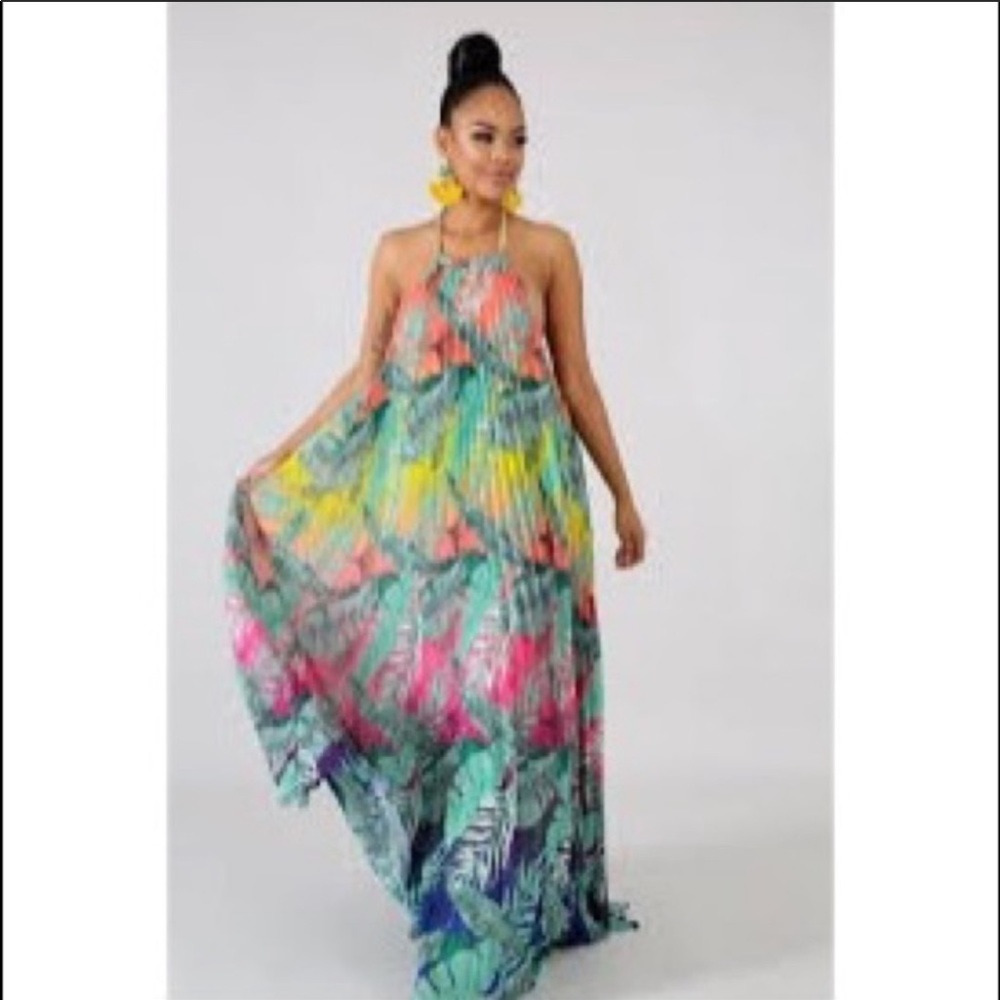 Pleated Halter Maxi Dress